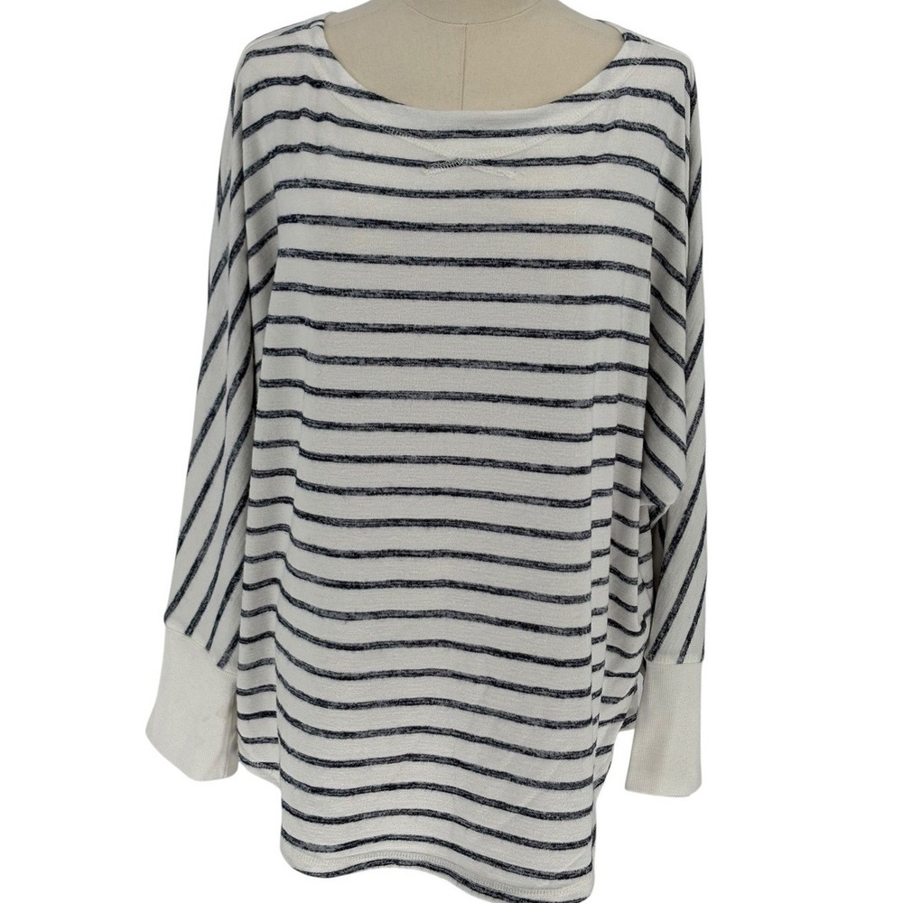 Caslon Top Navy White Striped Dolman‎ Sleeve Scoop Neck 1X